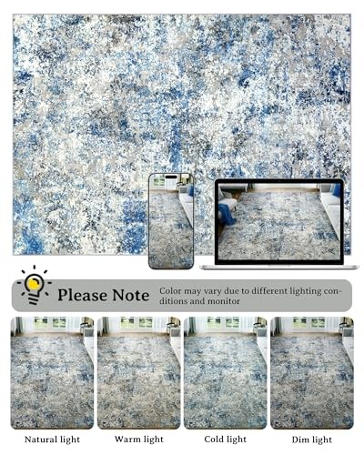 Area Rug for Living Room: 10×14 Washable Neutral Abstract Rug for Bedroom