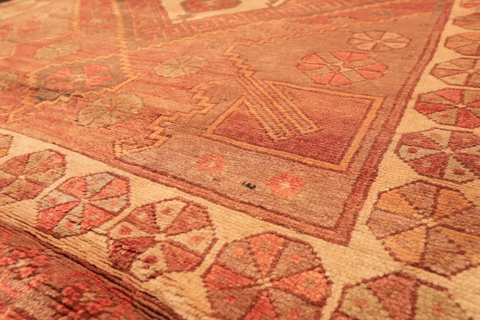 4’4”x8 Hand Knotted Wool Rust, Beige Antique Turkish Oushak Silky Sheen Rug