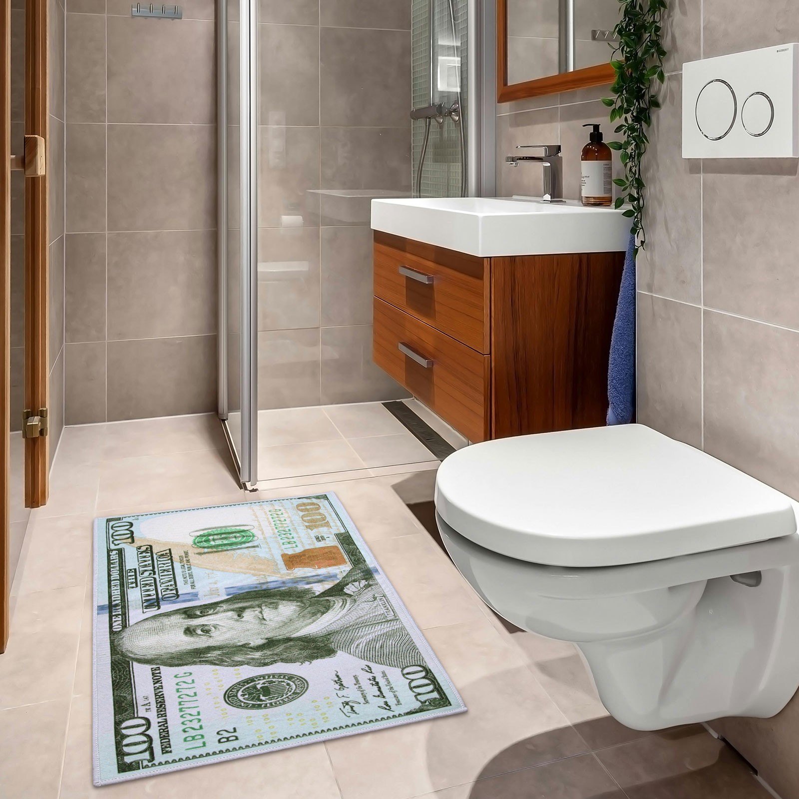 Hundred Dollar Bill Money – Area Rug Carpet Floor Mat Decor Size: 23.8″ X 15.9″