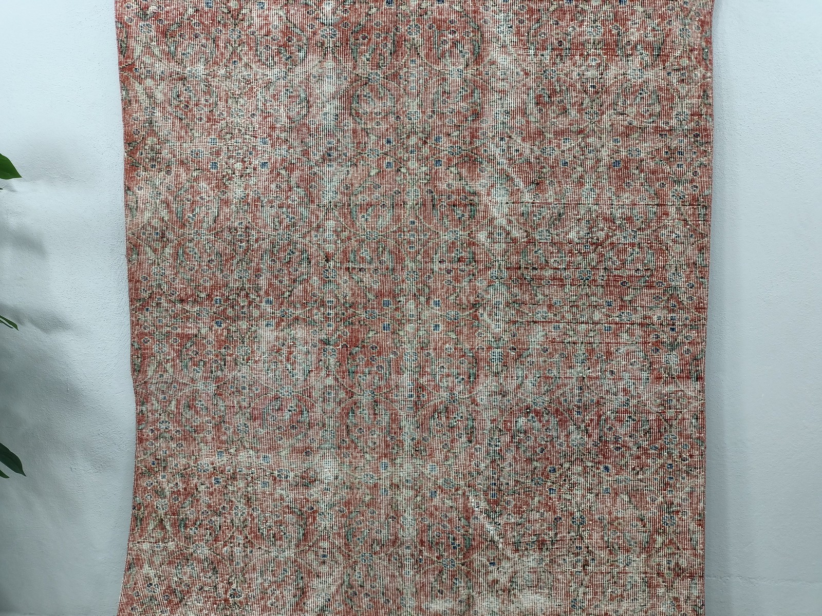 Turkish Oushak Rug Vintage Handmade Wool 4.9×8.4 Ft Faded Primitive