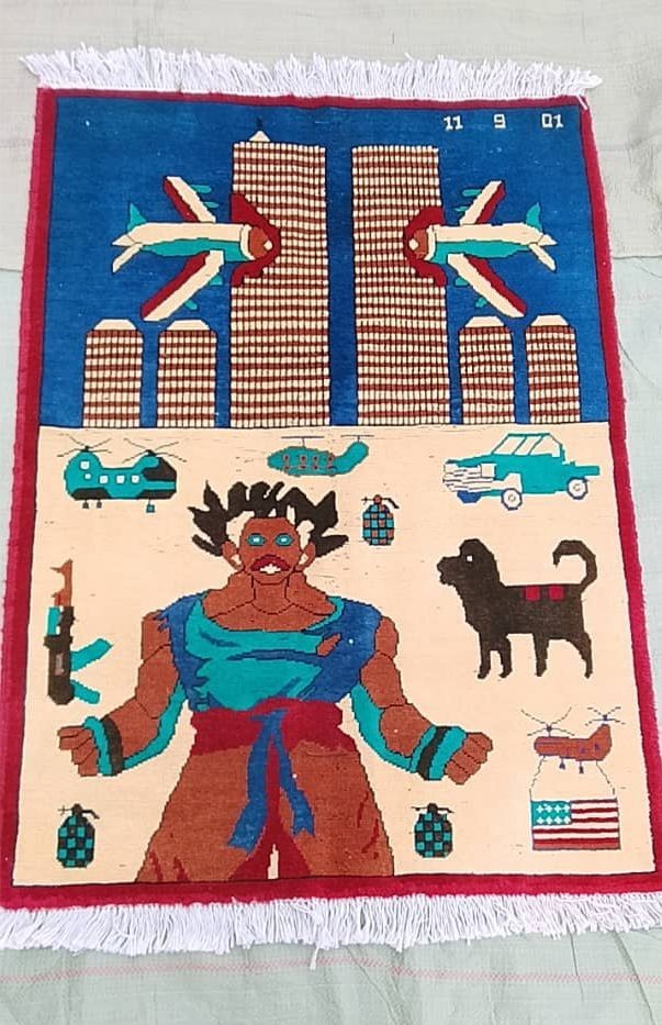 120cmx84cm hand made afghan war rugs, war rugs, ussr war runner, usa 9/11 rugs