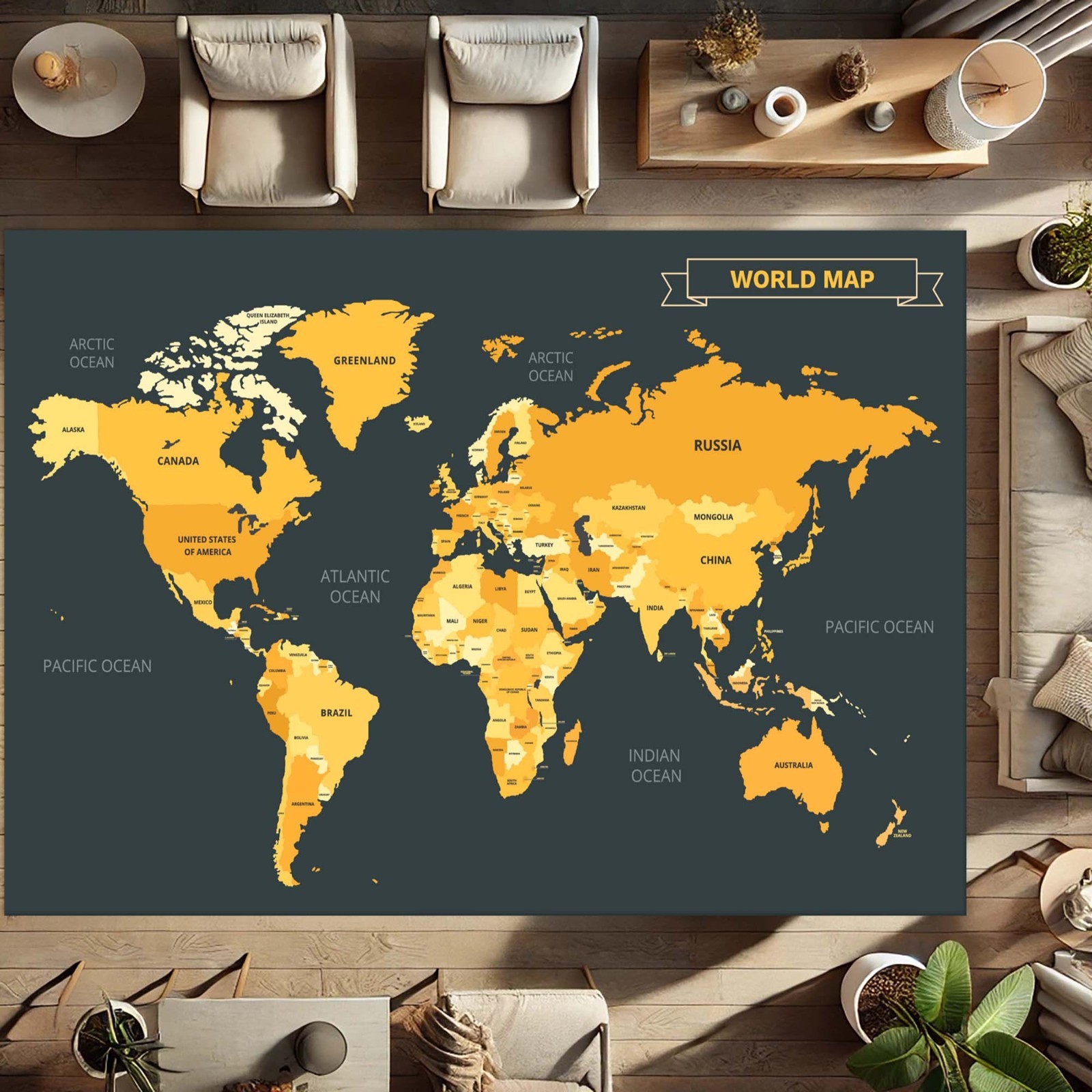 World Map Rug, Kids Map Carpet, Educational Rug, Geography Playroom Rug, Nursery