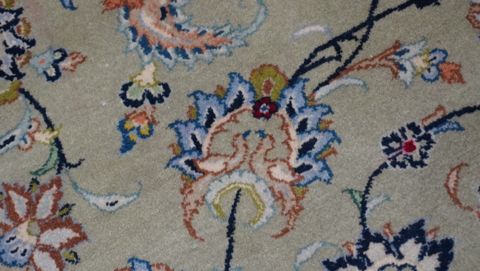 Antique Kashann Signed Birds Hand Knotted Pistachios Green Wool Rug 9’7″ x 13’5″