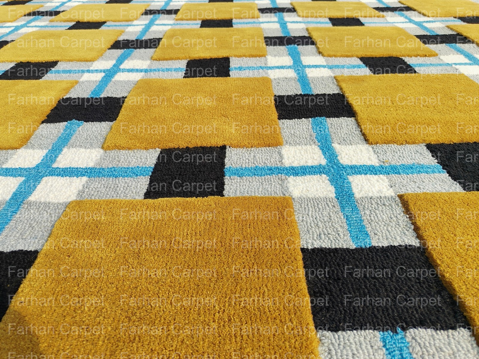 Hand Tufted Geometric Area Rug 12×15 Ft | Modern Checkered Wool Carpet for Large