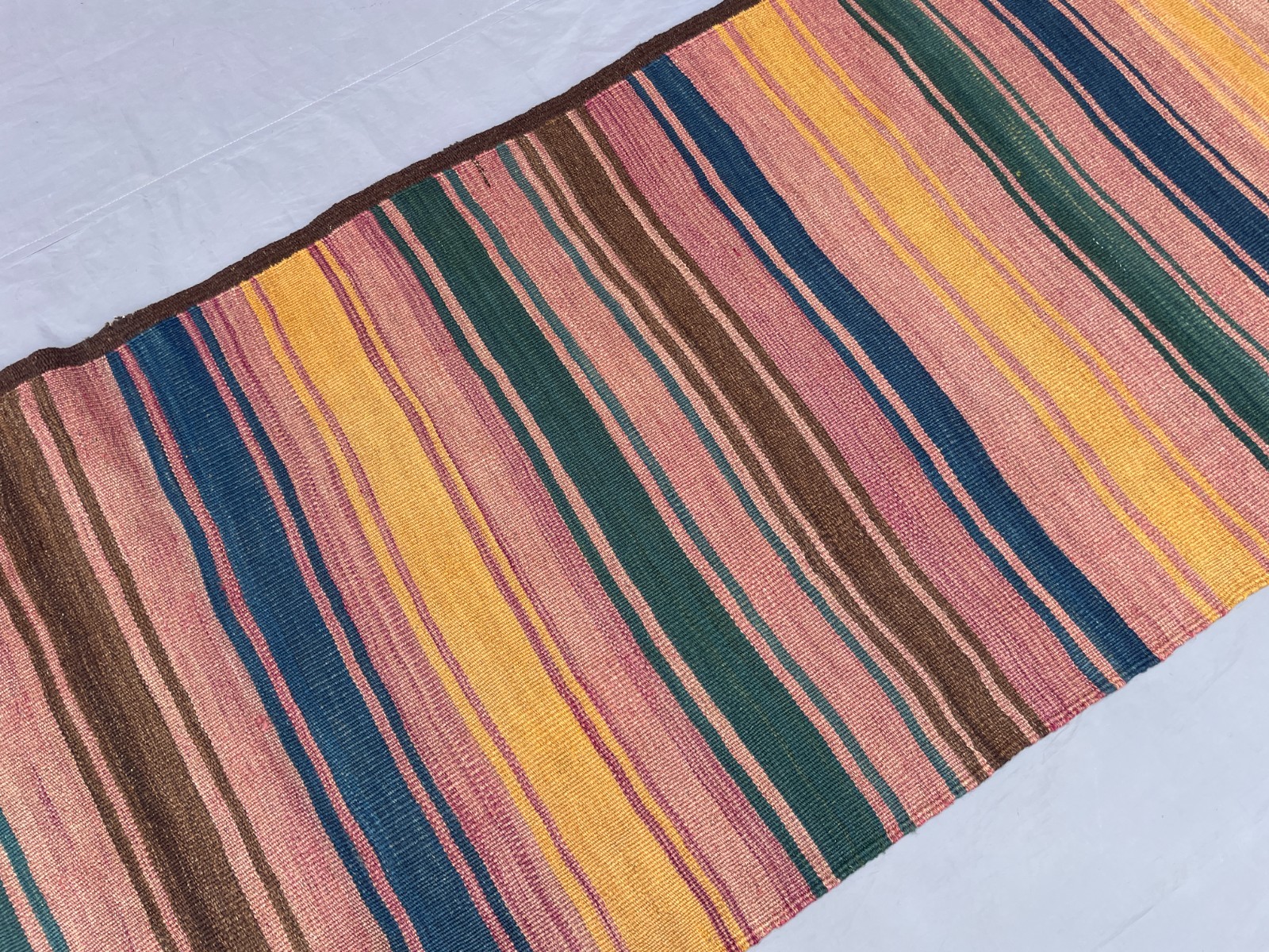 2’10 x 15 Ft Soft Pastel Afghan Kilim Runner Handmade Flatweave Striped Rug Warm