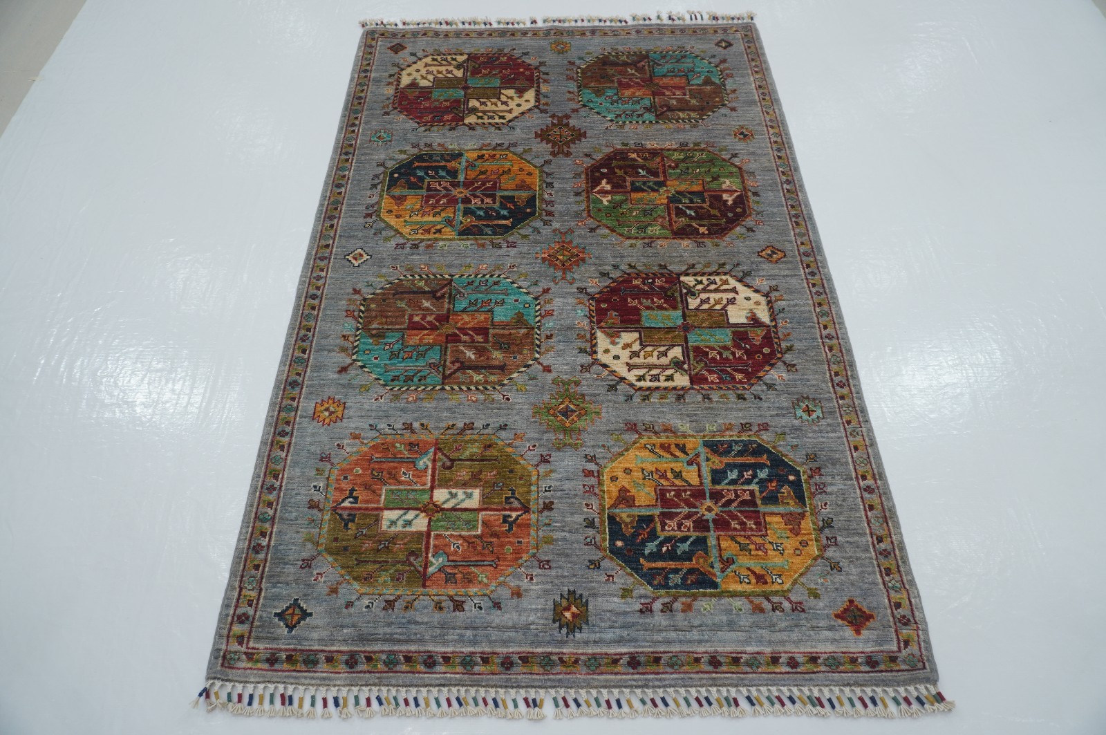 4×6 ft Blueish Gray Ersari Afghan Hand Knotted Wool Oriental Area Rug