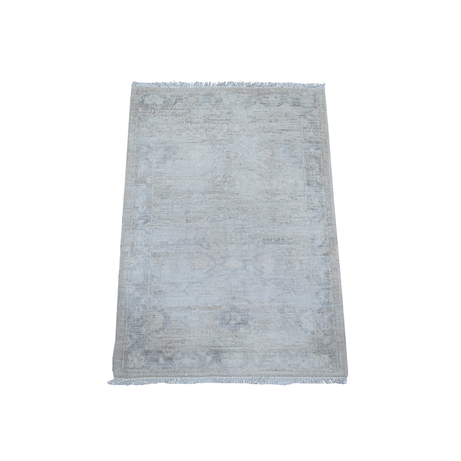 2’x2’9″ Ivory Hand Knotted White Wash Peshawar Soft Wool Mat Oriental Rug R89504