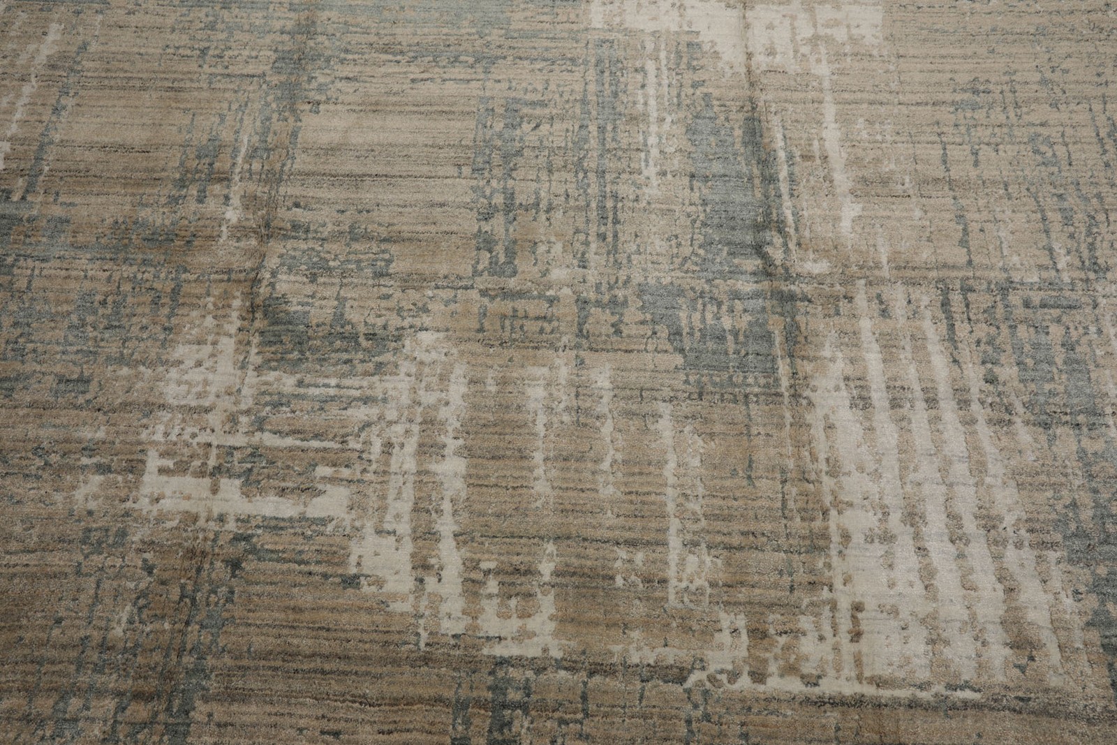 Modern Abstract Tibetan Sherpa 8×10 Beige Hand Loomed Wool & Silk Area Rug