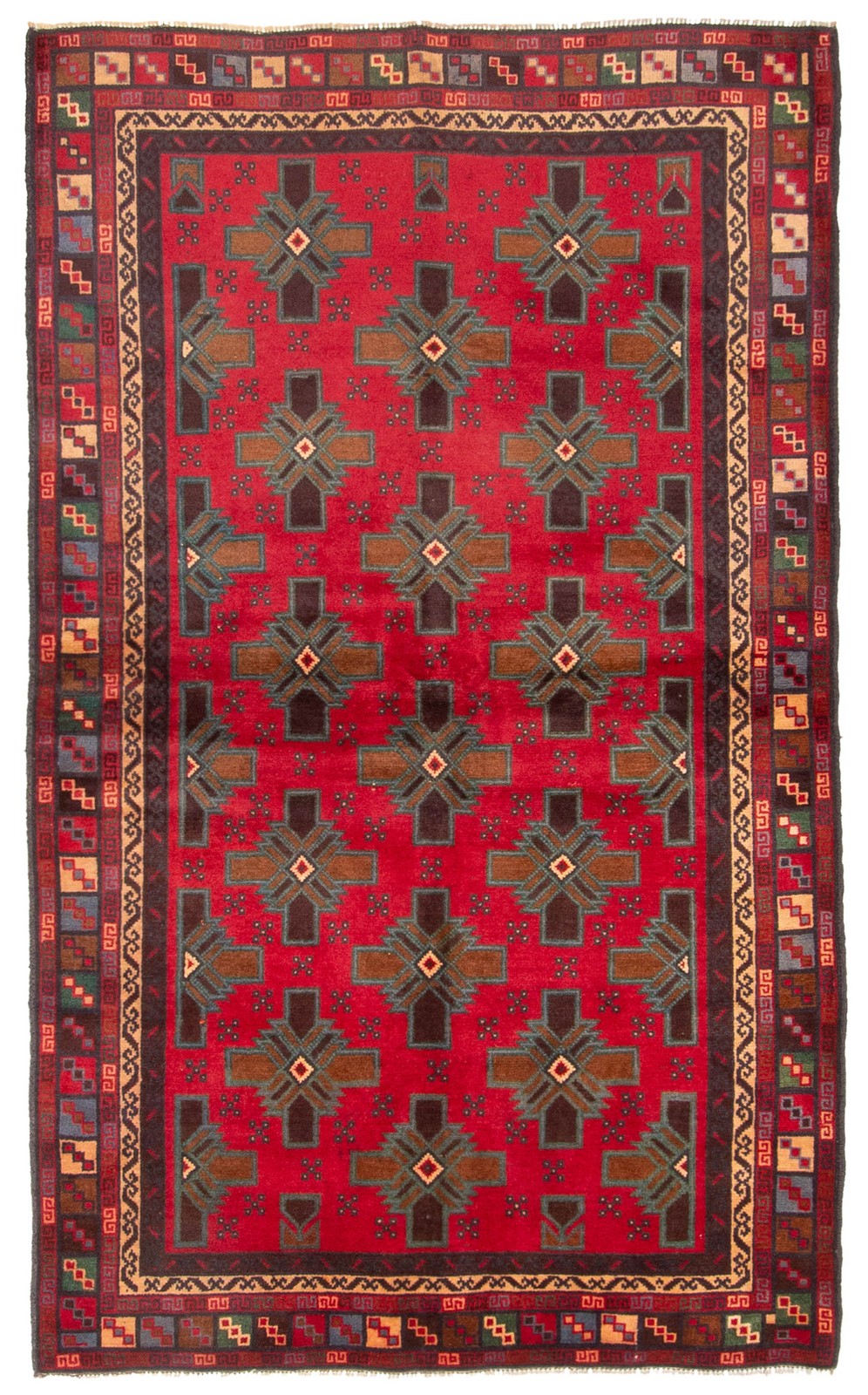 Vintage Geometric Area Rug 3’7″ x 6’0″ Traditional Hand-Knotted Wool Carpet