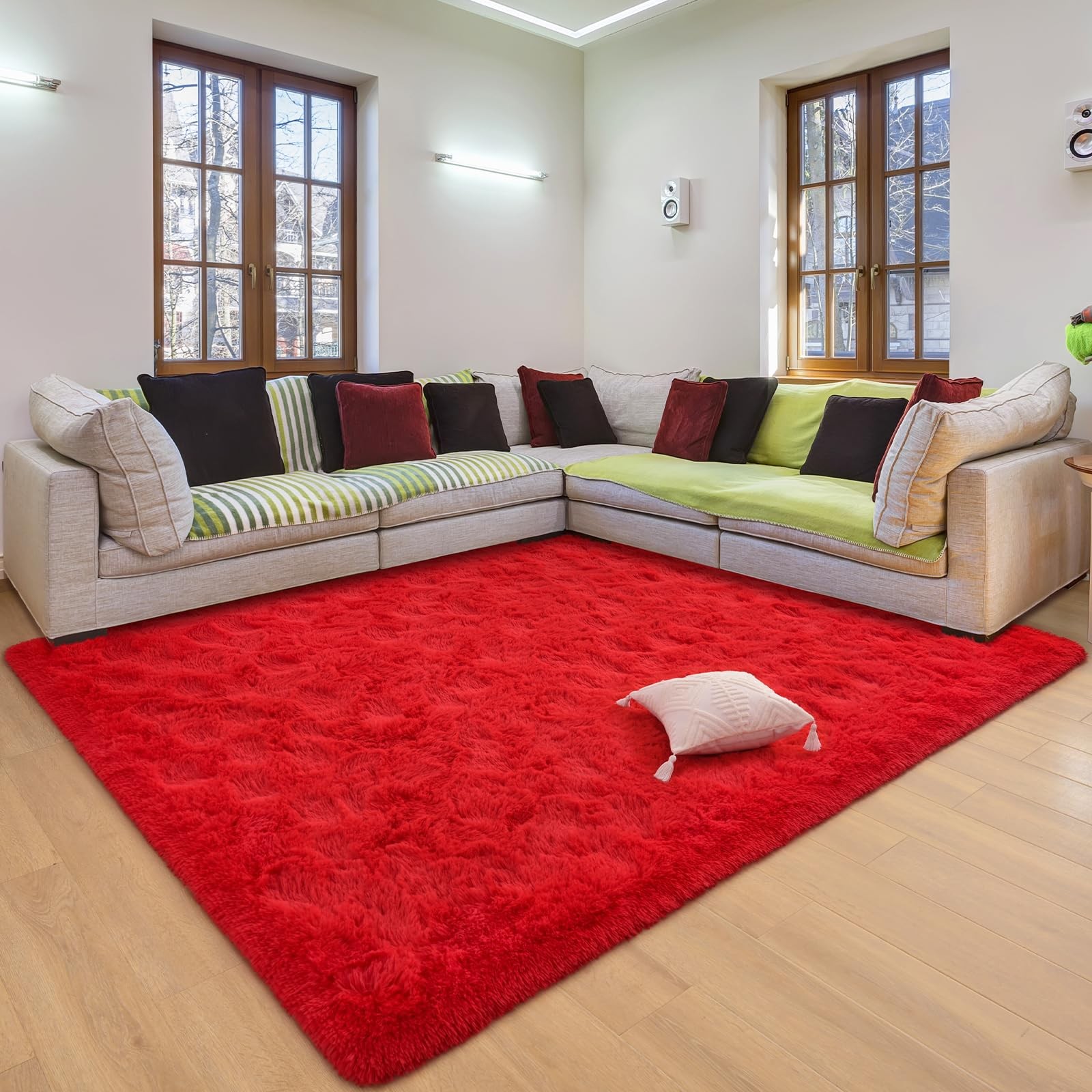 DETUM Red 5×8 Area Rug for Living Room, Bedroom – Soft, Fluffy & Washable Christ