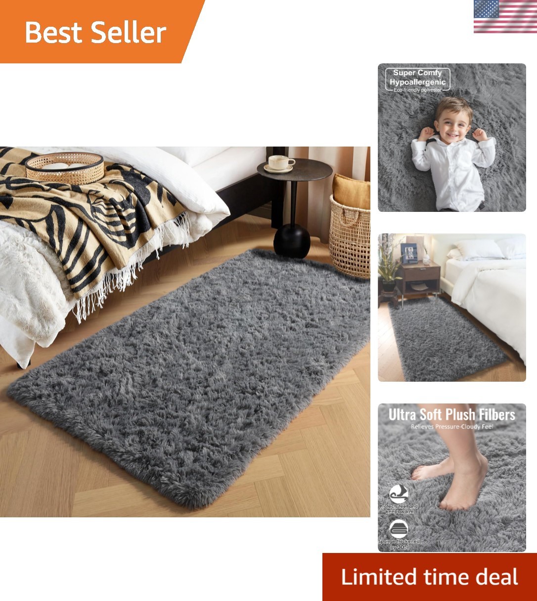 Soft Microfiber 2×4 Runner Rug – Non-Slip Furry Area Rug for Playrooms & Offices