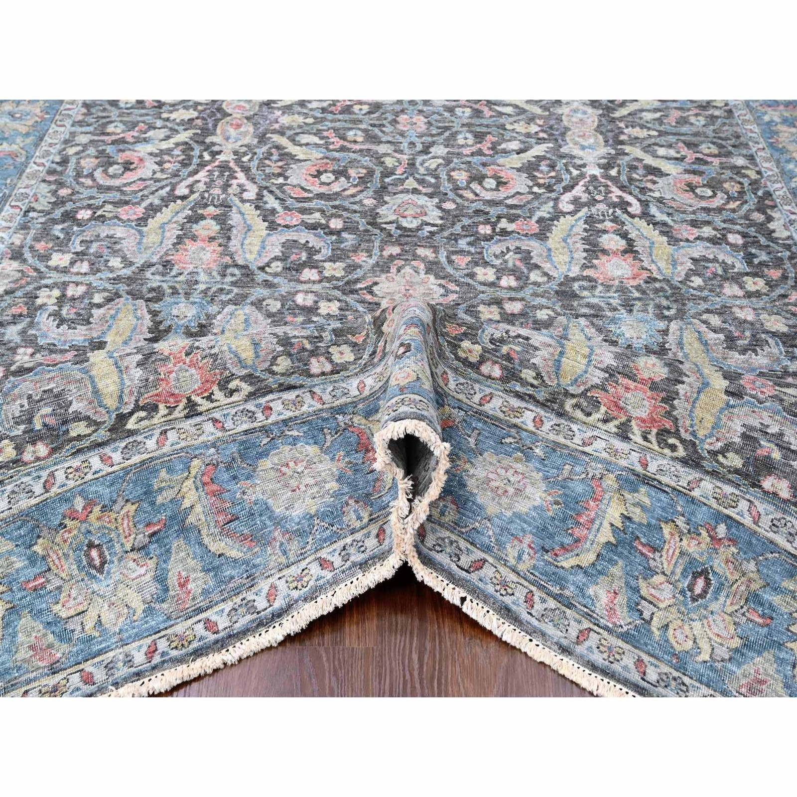 7’8″x9’6″ Charcoal Black Antiqued Zeigler Mahal Hand Knotted All Wool Rug R10134