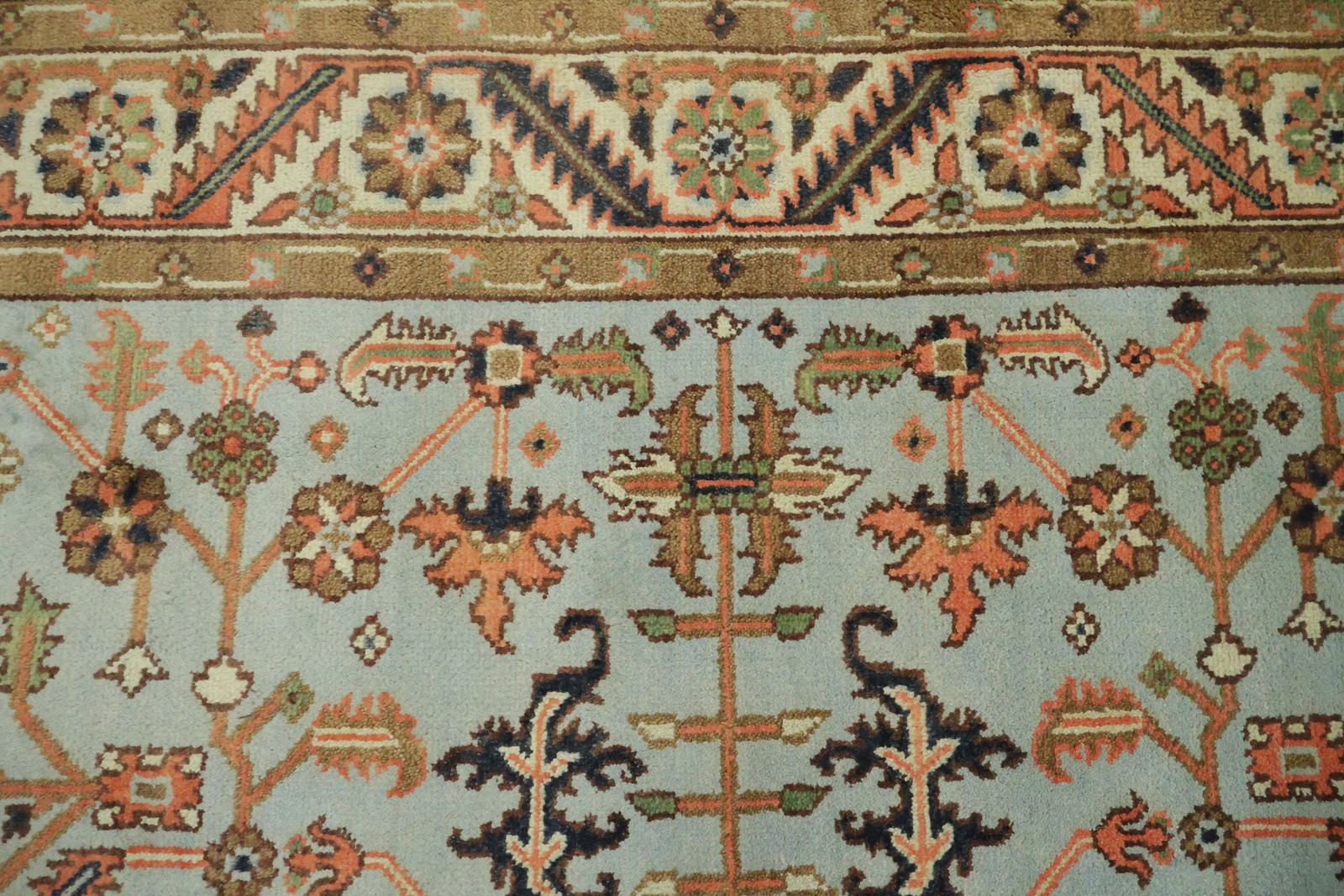 Luxurious All-Over 8×10 Ziegler Style Light Blue with Floral Pattern Area Rug