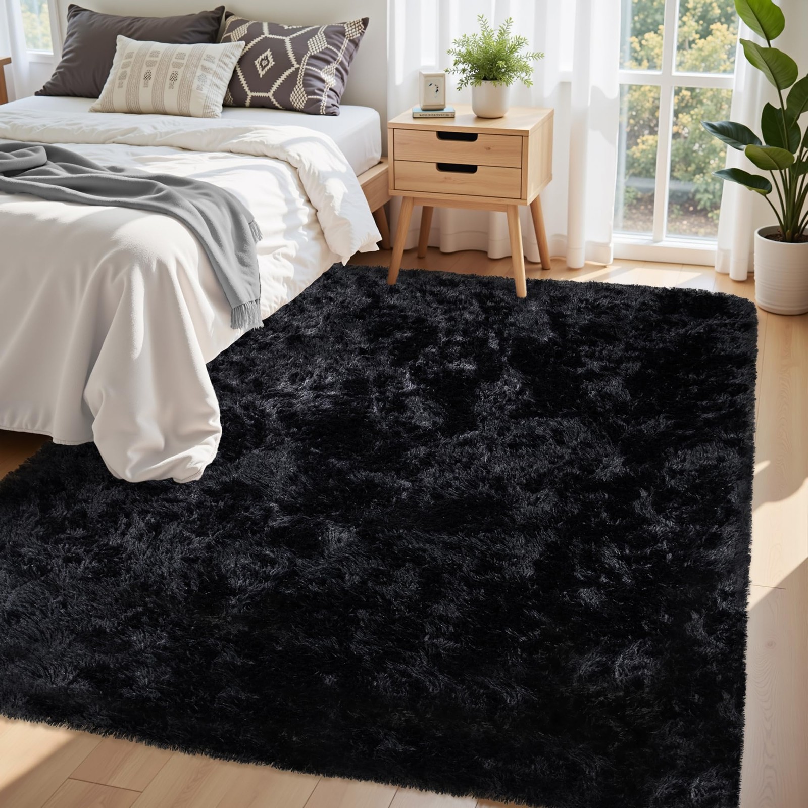 5×7 Area Rug for Living Room:Ultra Soft Fluffy Shag Black Rugs,Large Fuzzy Pl…