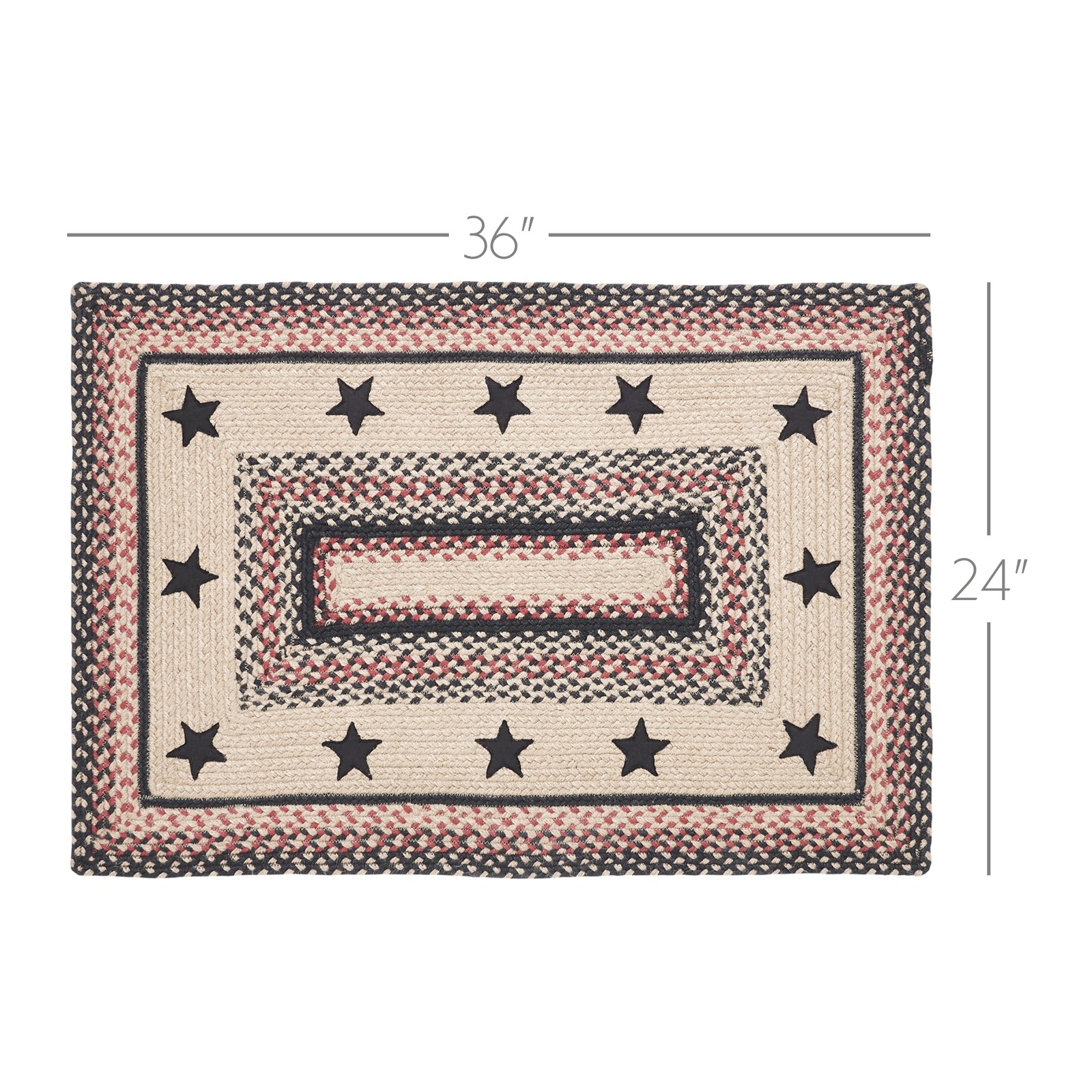Colonial Star, Braided Jute Rug, Rectangle, Tan Red Black, 24×36 VHC Brands