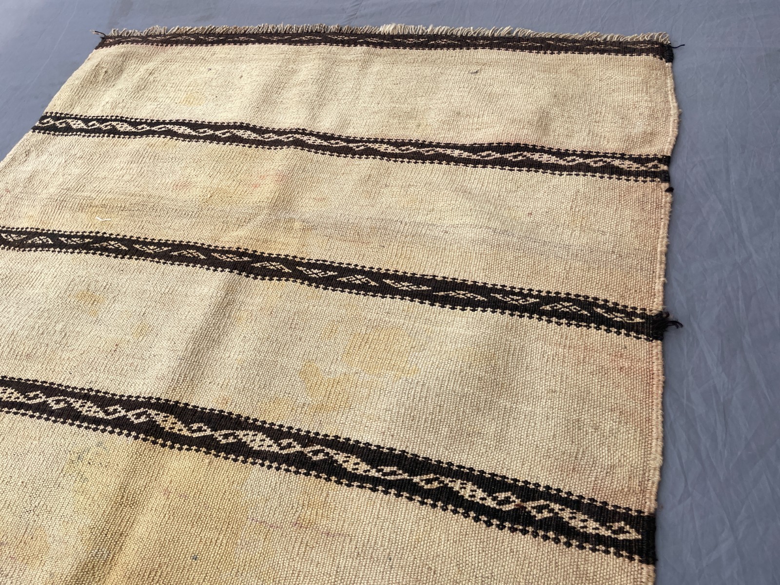 2’10 x 5’2 Ft Natural Afghan Tribal Kilim Rug Cream Brown Flatweave Wool Carpet