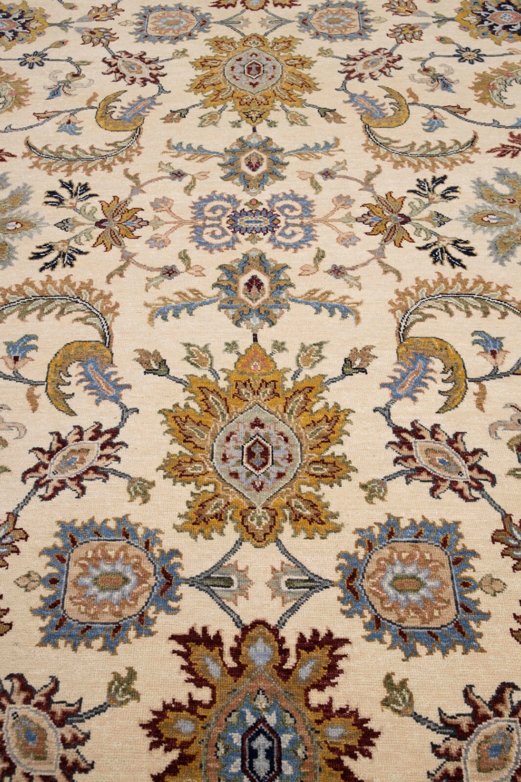 9×12 Ivory Cream Grey Indo Peshawari Rug High Quality Soft Wool Hand Knotted Rug