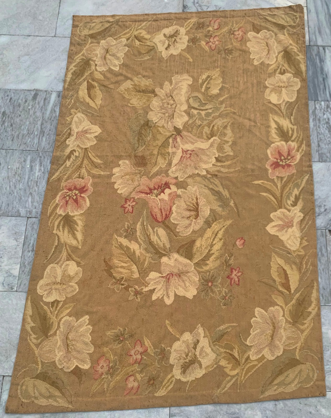 Vintage French Aubusson Needlepoint Chain stitch Bed Room Rug 4×6 ft Free Ship