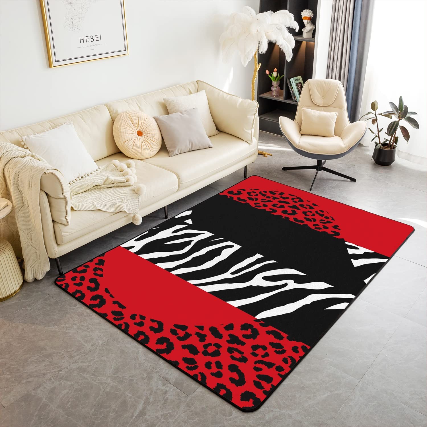 Leopard Print Area Rug 3’x5′ Wild Animal Zebra Skin Print Decor Rug for Women…