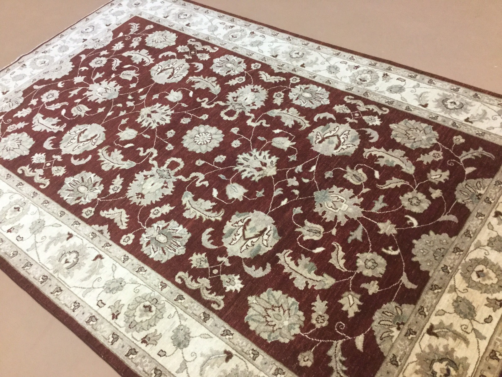 6′.0″ X 9′.1″ Burgundy Beige Ziegler Oriental Area Rug Hand Knotted Wool