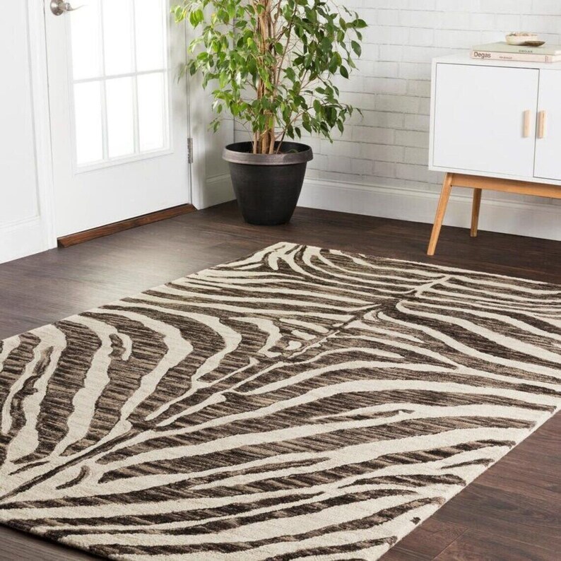Rug New Look Zebra Skin Hand Tufted Black And White Carpet Anti Skid Rug Animal
