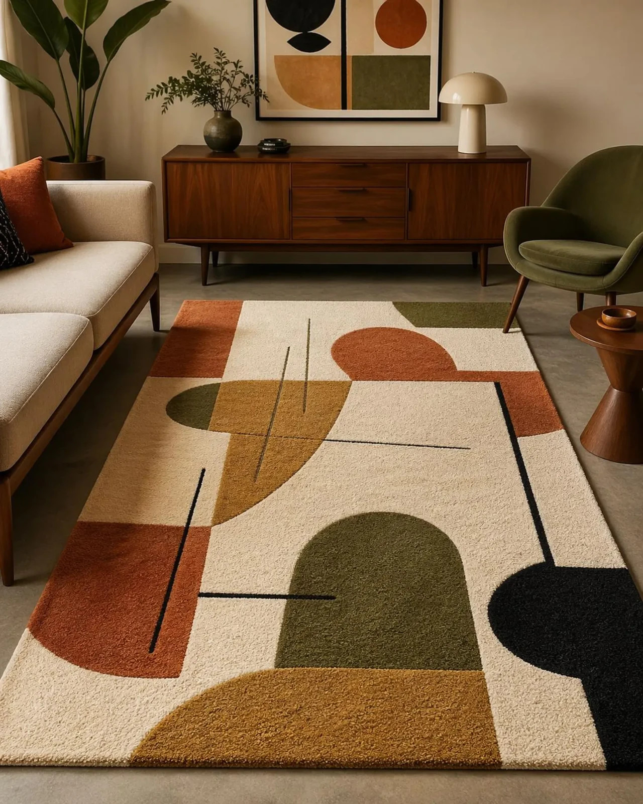 Hand Tufted Mid Century Multicolor Abstract Wool Rug,Geometric Area Carpet
