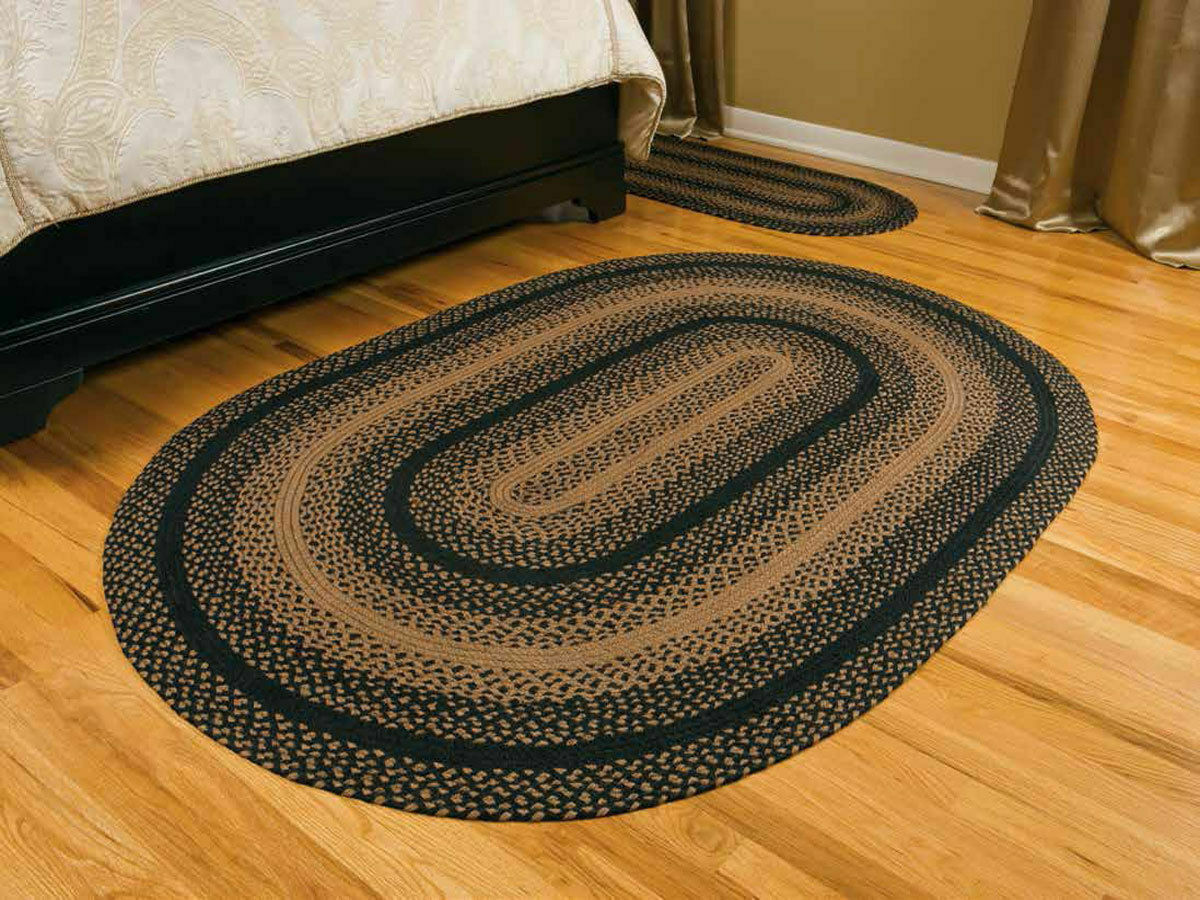 Ebony Braided Area Rug By IHF Rugs. 8′ x 10′ Oval Rug. Black Tan