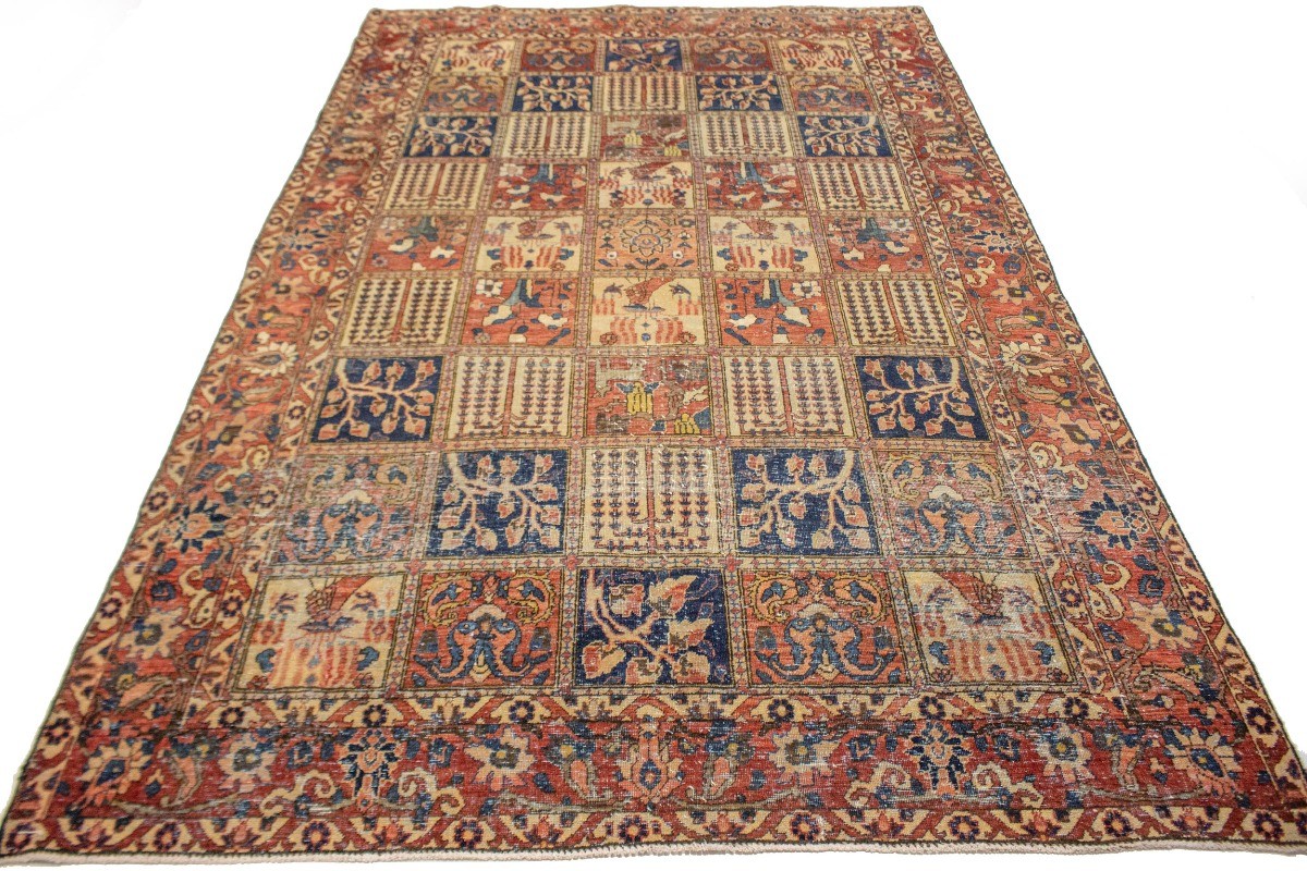 One-of-a-Kind Antique Oriental Rug Pictorial Garden Design Carpet 6’6X10’6 ft