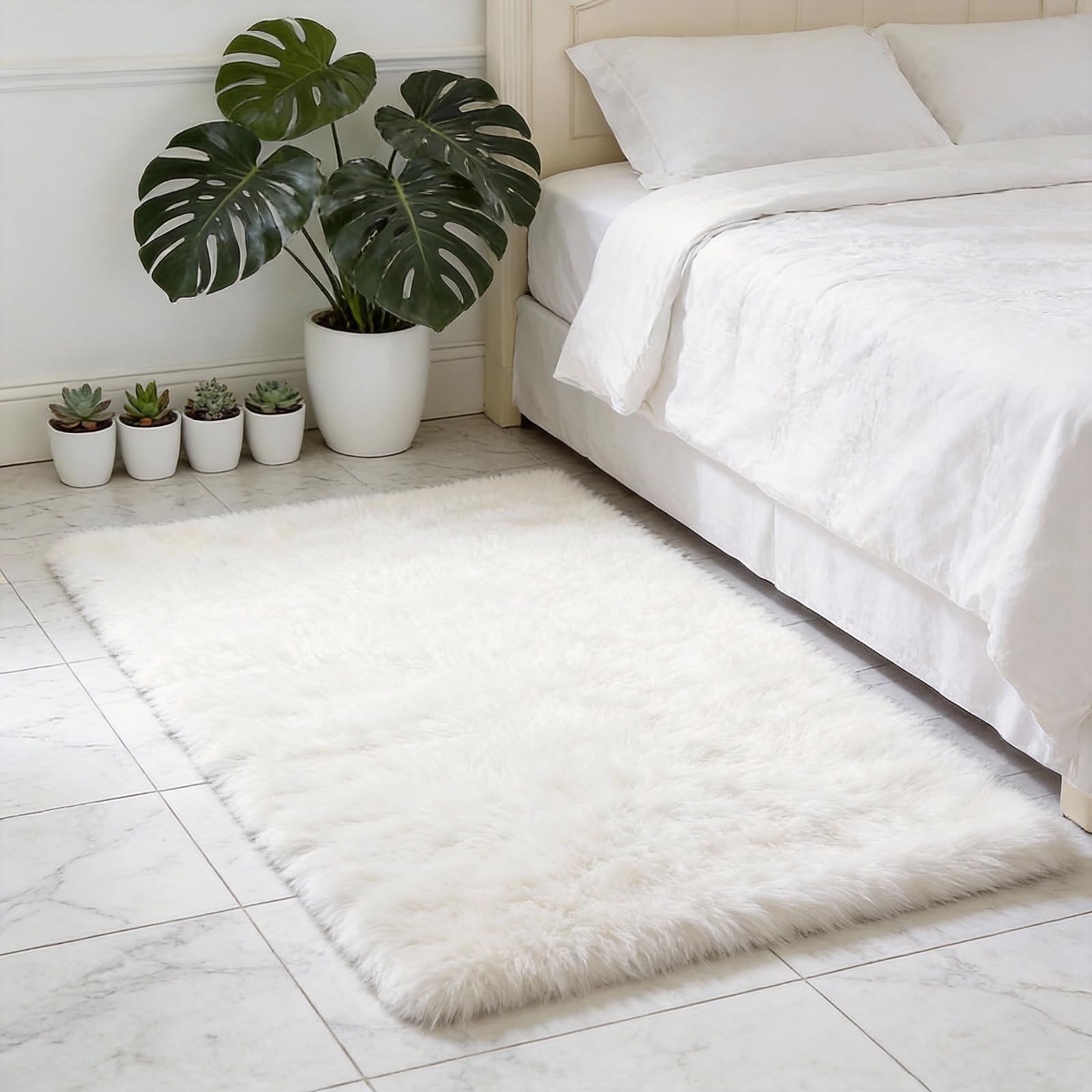 Shag White Rug Small 2×3 Area Rugs for Bedroom Dorm Living Room – Non Slip Ultra