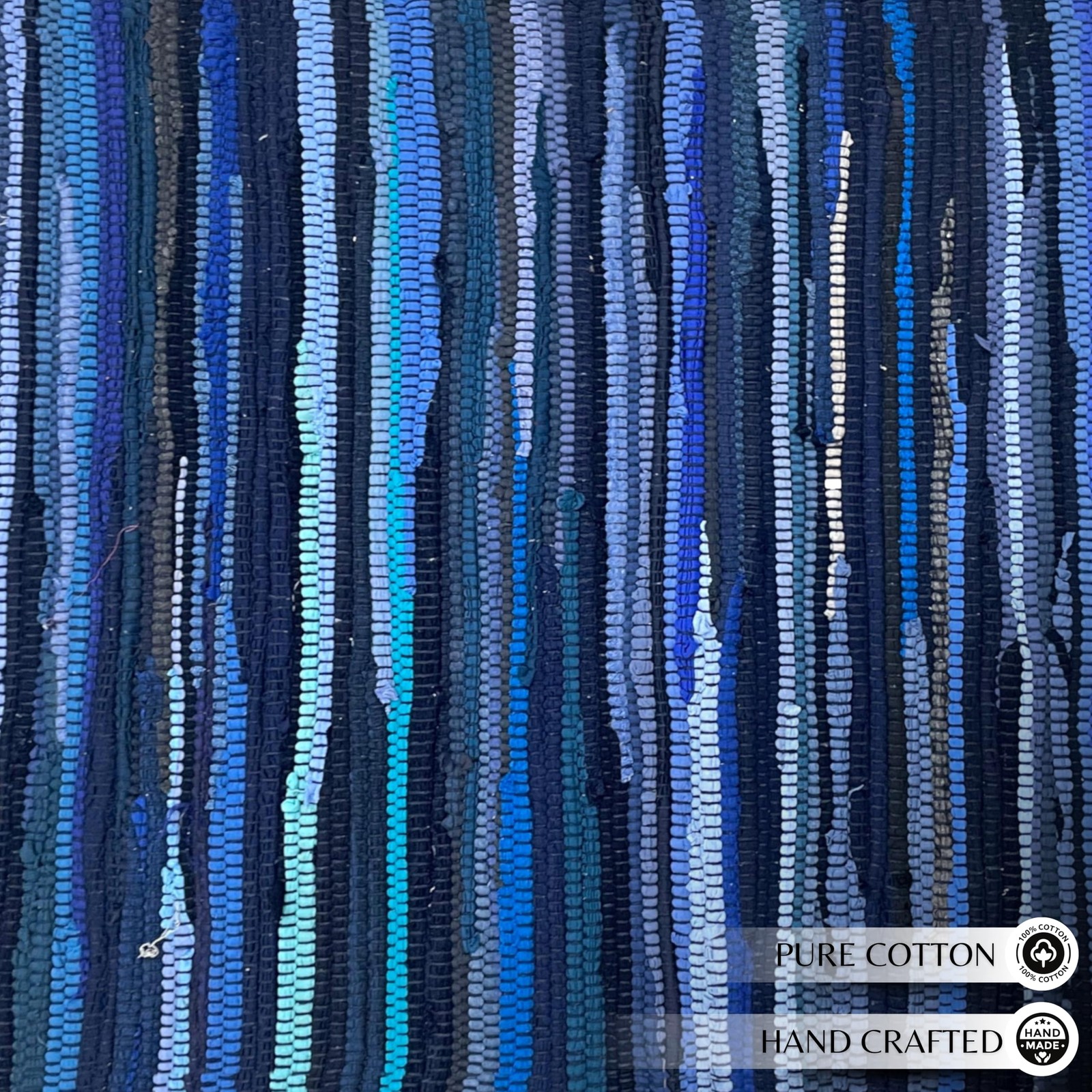 Cotton Rag Rug 2’x3′ – Navy, Braided Recycled Rugs for High Traffic Area, Boh…