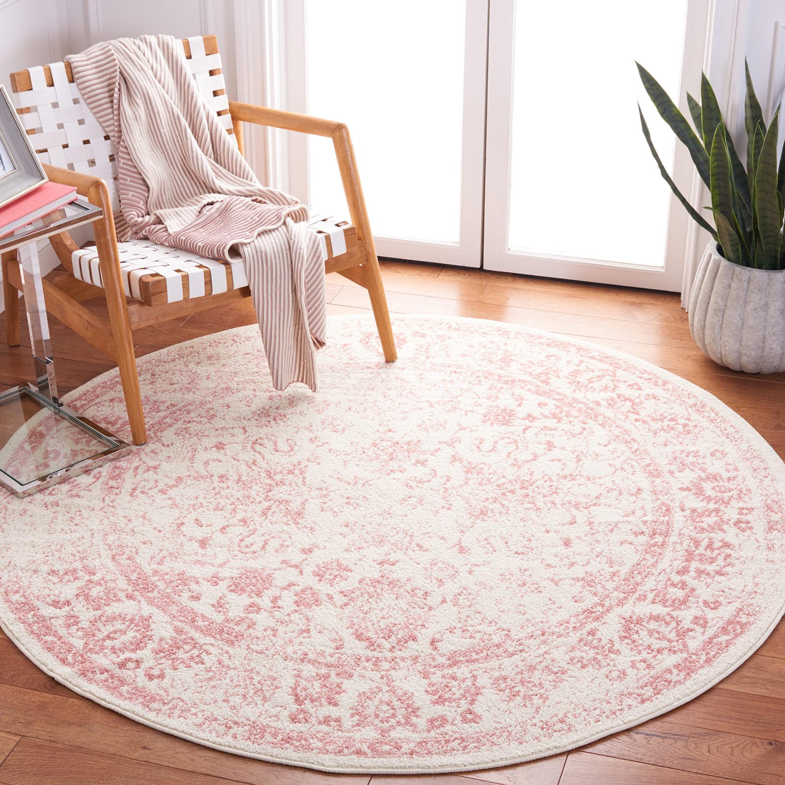 Safavieh Adirondack Collection Area Rug – 3 Round Ivory Rose Distressed Vintage