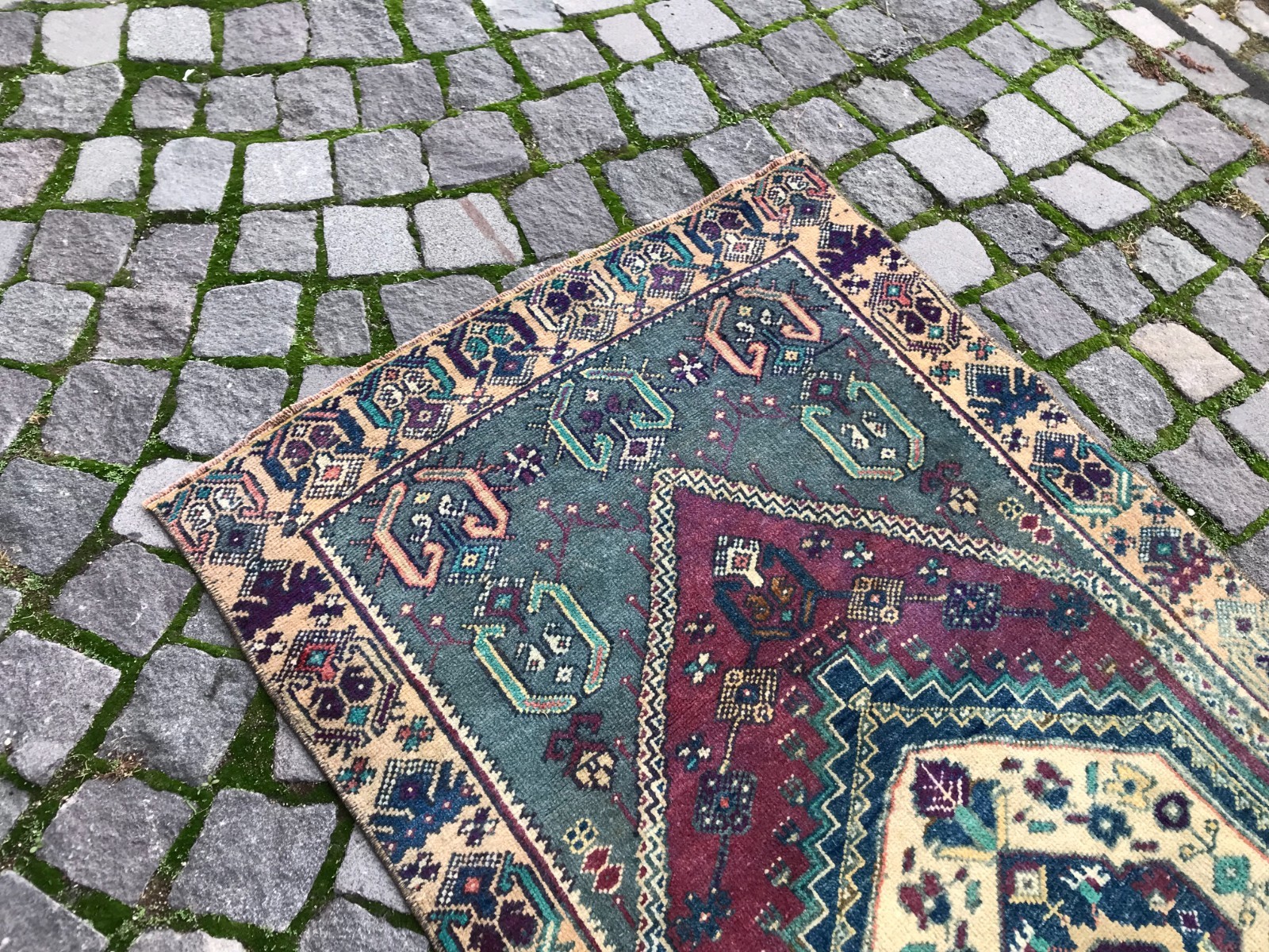 Bohemian Area Rug Handmade Wool Rug Turkish Vintage Traditional Rug 2,5 x 5,6 ft