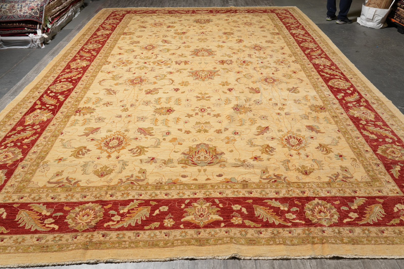 13 x 20 Wool Chobi Peshawar Rug Beige Coral #F-4510