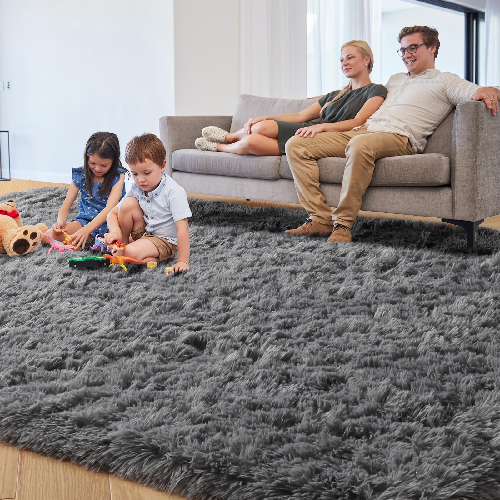 PAGISOFE Grey Fluffy Rugs for Bedroom 4×6 Area Rug Shag Rug for Kids Room Fur…