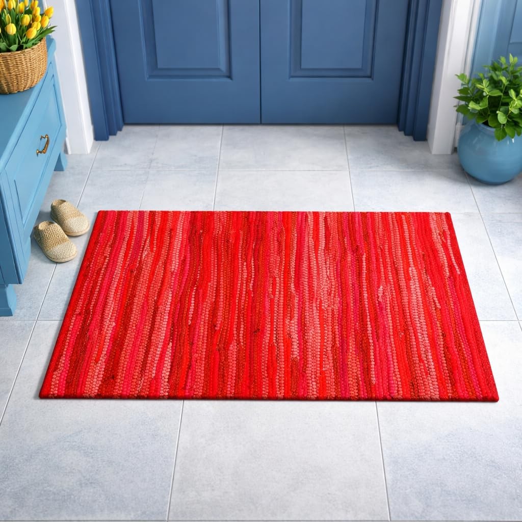 Savi Home Hand Woven 100% Cotton Chindi Rag Rug 20″x32″ – Red Multi, Recycled…
