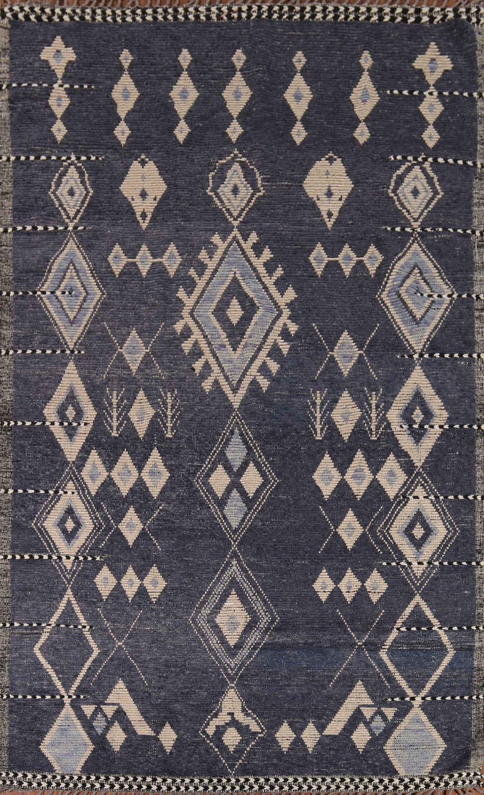 Geometric Blue Moroccan Oriental Rug 8×13 Berber Wool Handmade Room Size Carpet