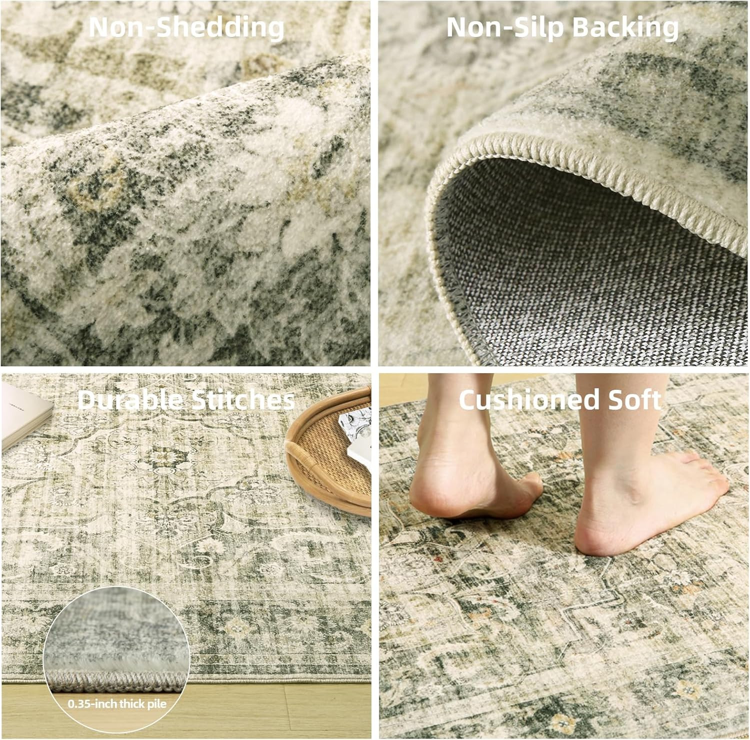 8X10 Washable Rugs for Living Room: Large Area Rug for Bedroom Non Slip Low Pile