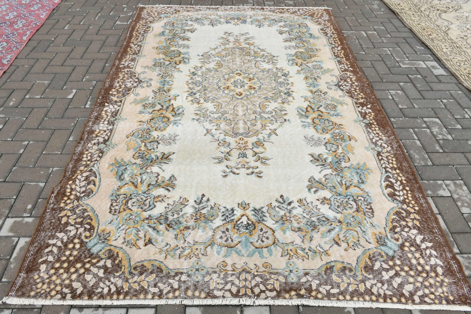 5,7×9,4 ft Vintage Rug, Brown Ombré Turkish Wool Rug