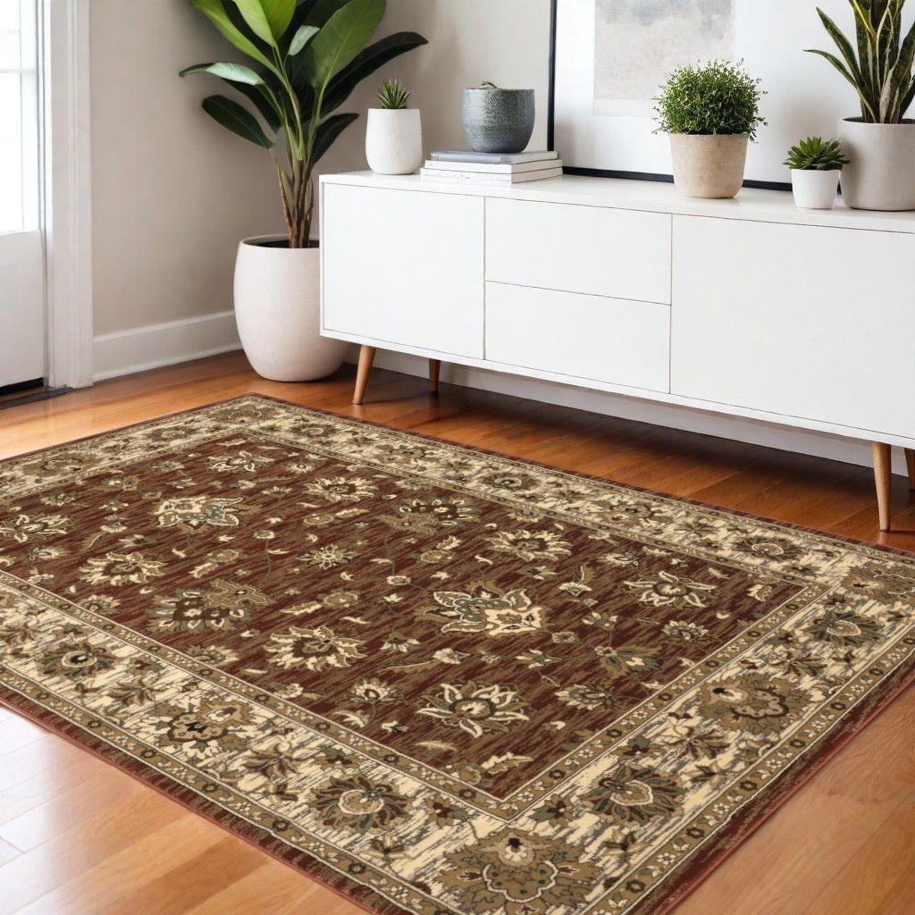 4′ X 6′ Tan Red And Ivory Floral Area Rug