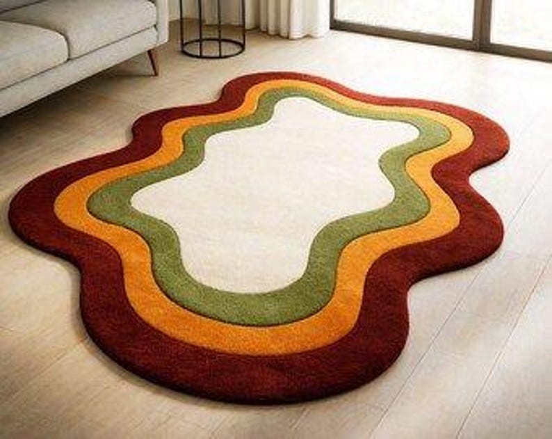 Multicolor Irregular Hand Made Tufted Wool Area Rug For Home Decor Carpet