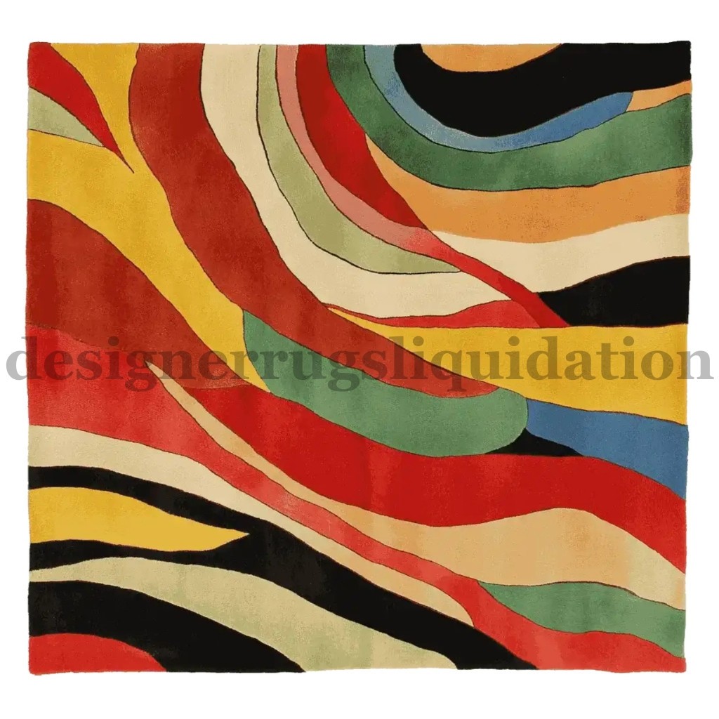 Modern Abstract Contemporary Handmade NewZealand Wool Square Multicolor Area Rug