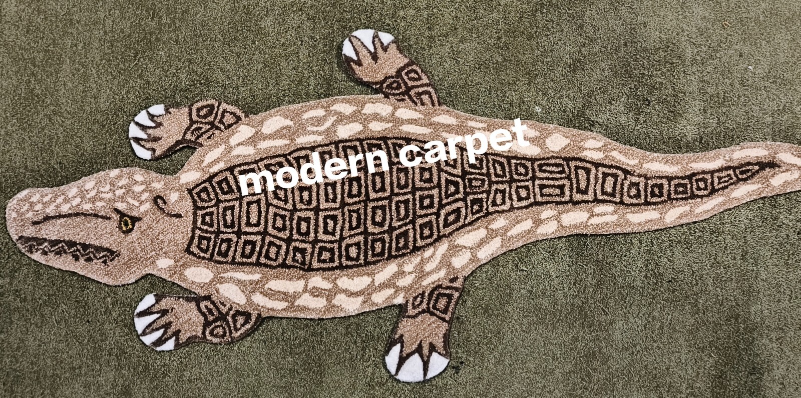 Crocodile Shape Tufted Rug Cream Tan Brown Animal Print Nursery Kids Floor Rug