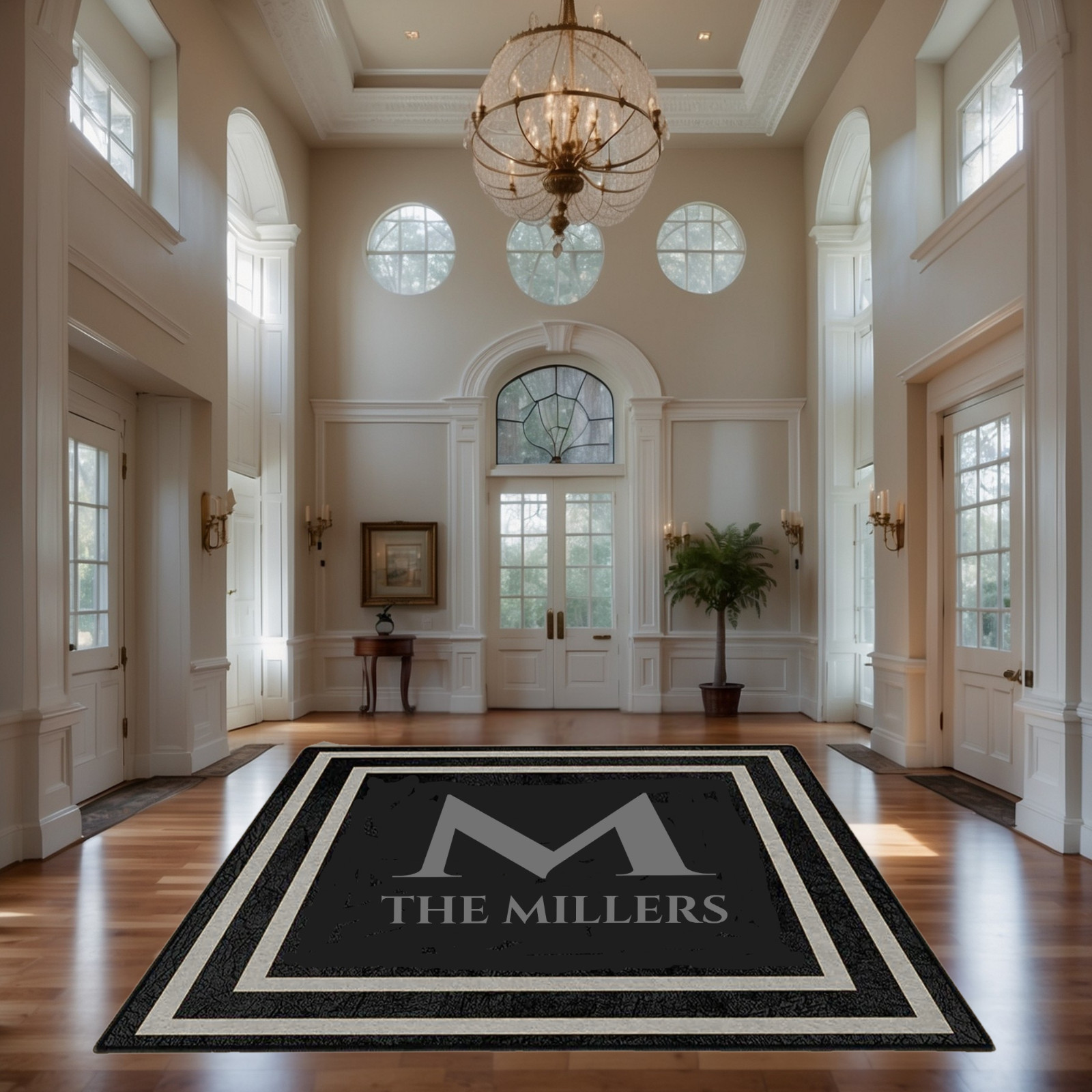 Luxury Black Custom Family Name Rug | Personalized Initial Entryway Mat