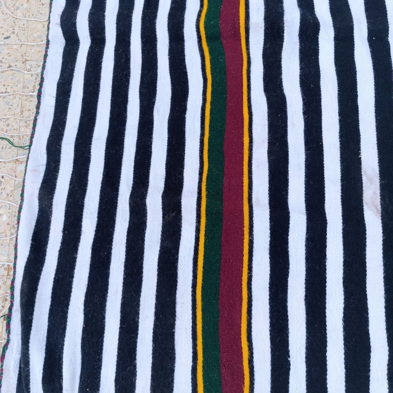 Vintage Algerian Ghardaia Wool Rug Traditional Berber Striped Carpet 60 X 52 in