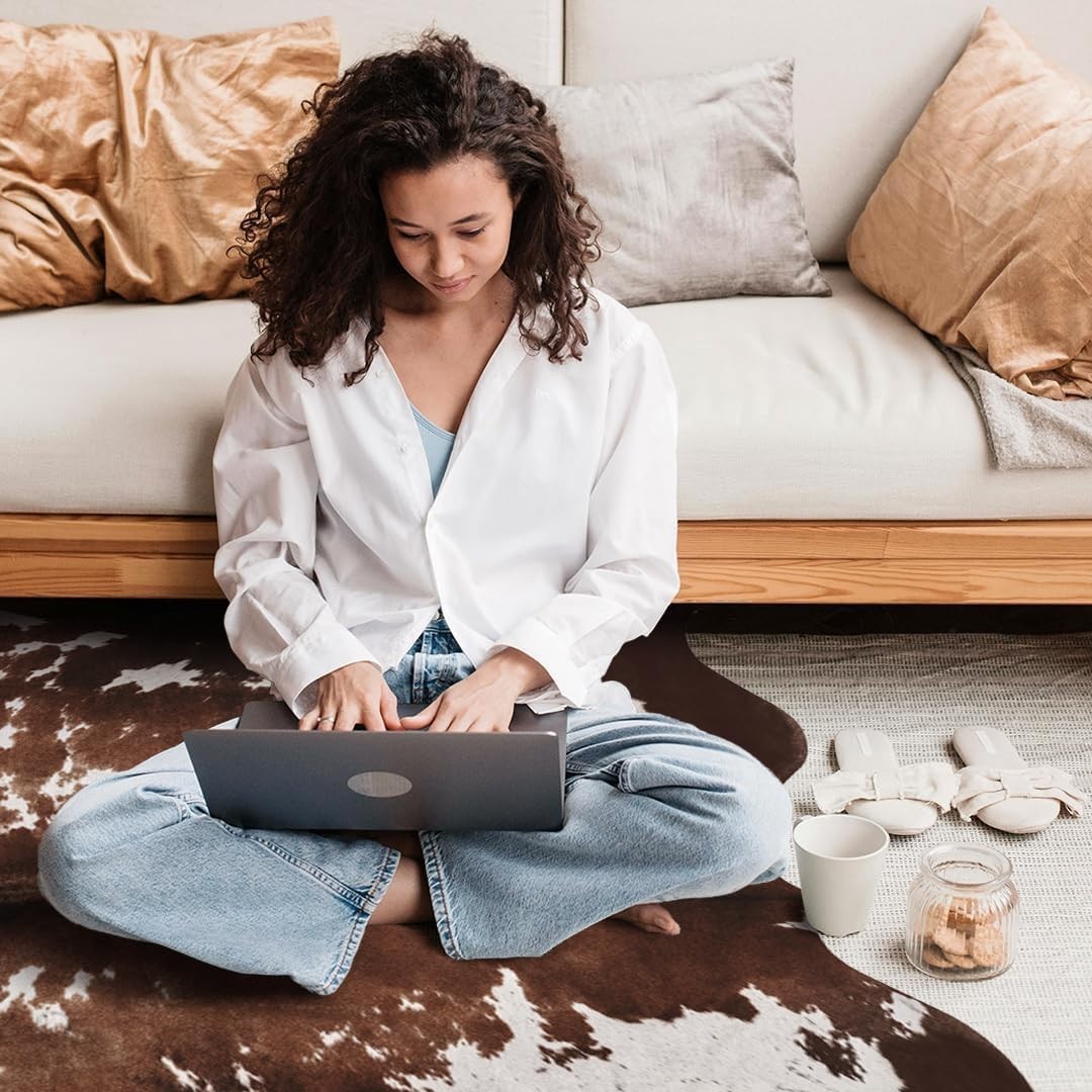Versatile 4.6×5.2ft Faux Cowhide Rug – Stylish Cow Print for Cozy Spaces