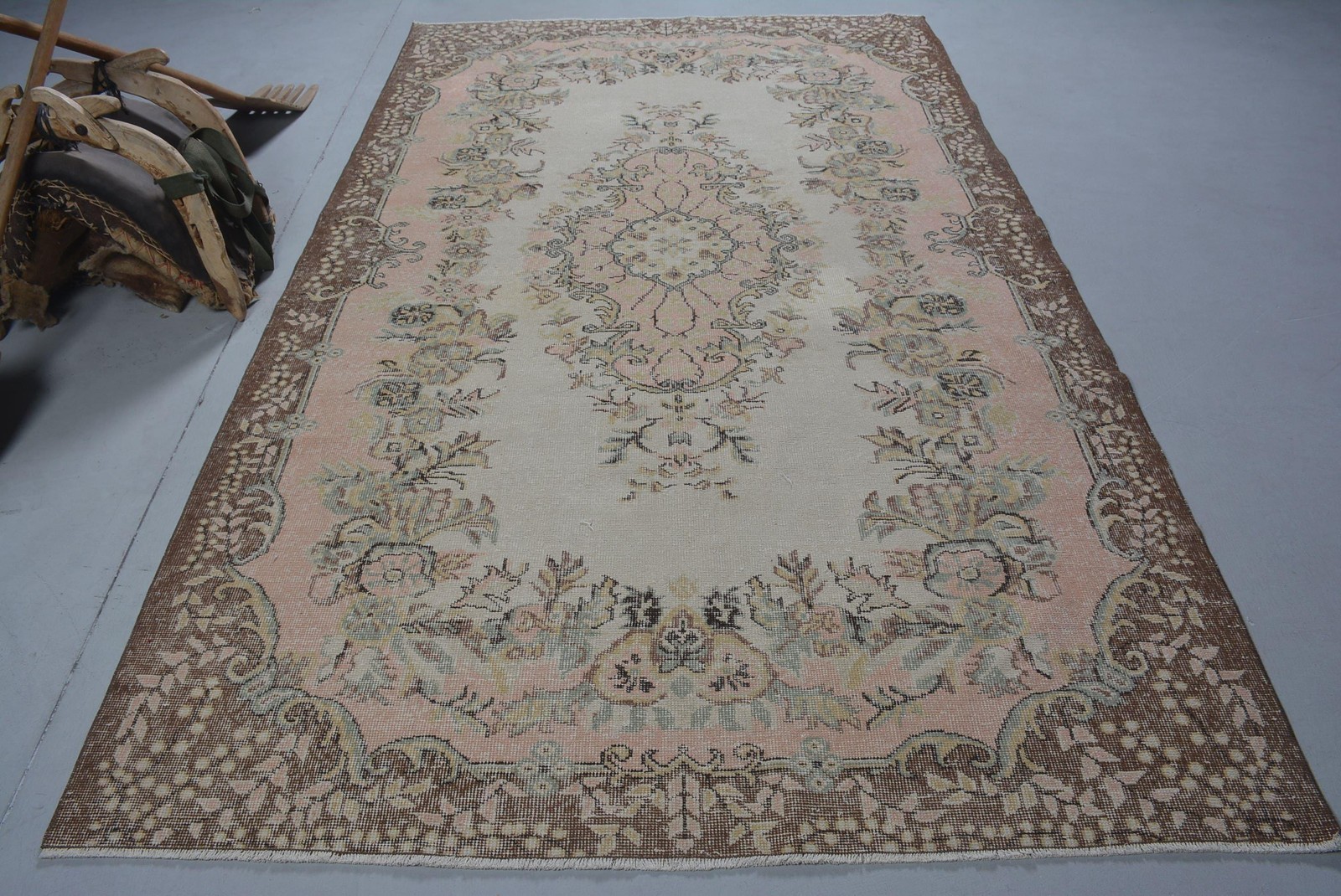 5,8×9,7 ft Rug, Large Vintage Rug, Beige Solid Rug