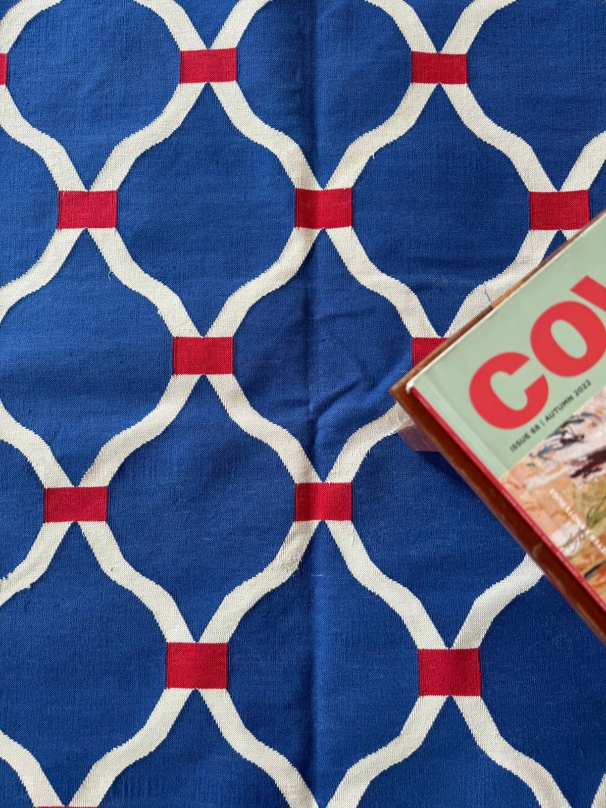 Hand Knotted Cotton Rug Color Blue Red White Handmade Area Design Carpet Rug