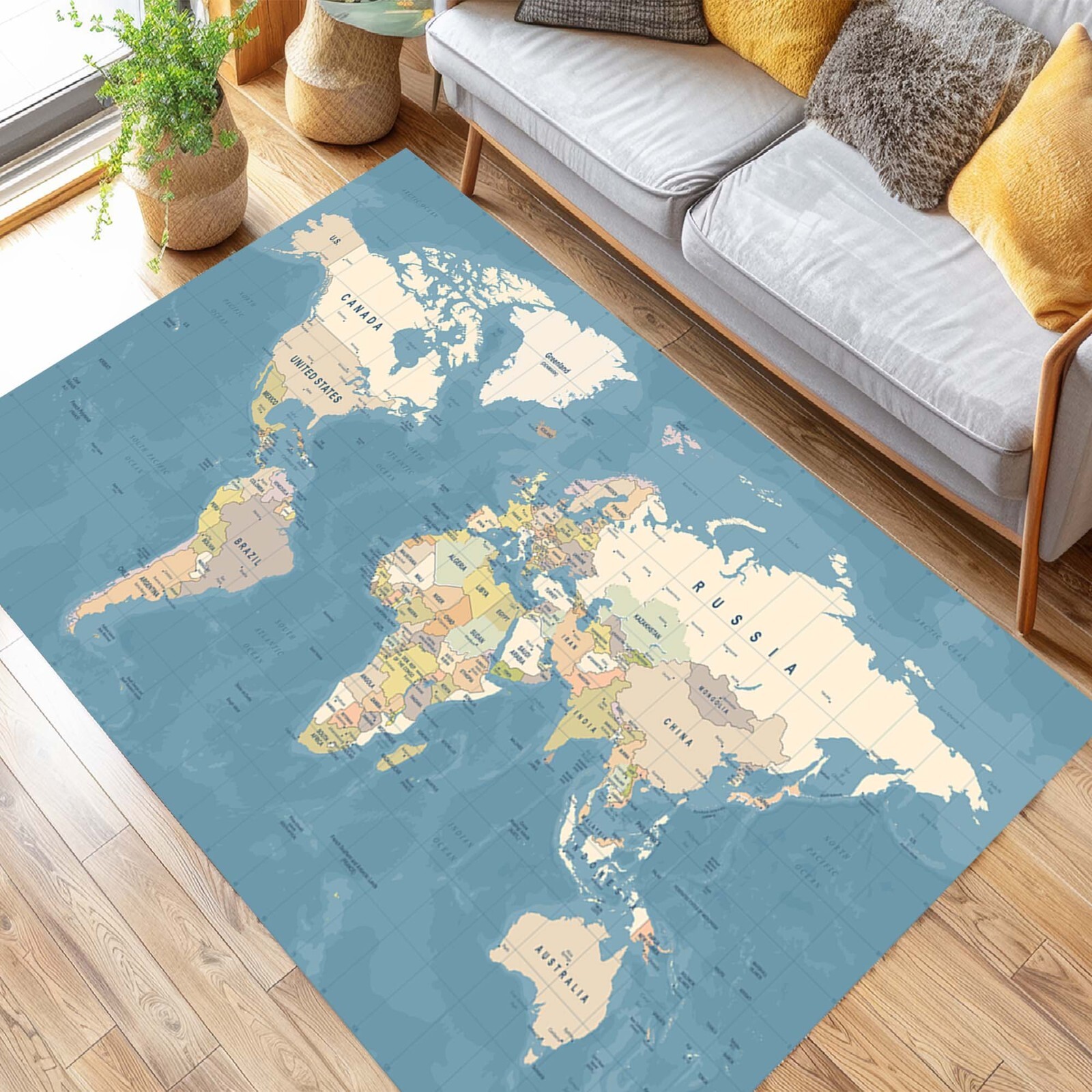 World Map Rug, Educational Carpet, Home Decor Rug, Living Room Mat, Office Floor