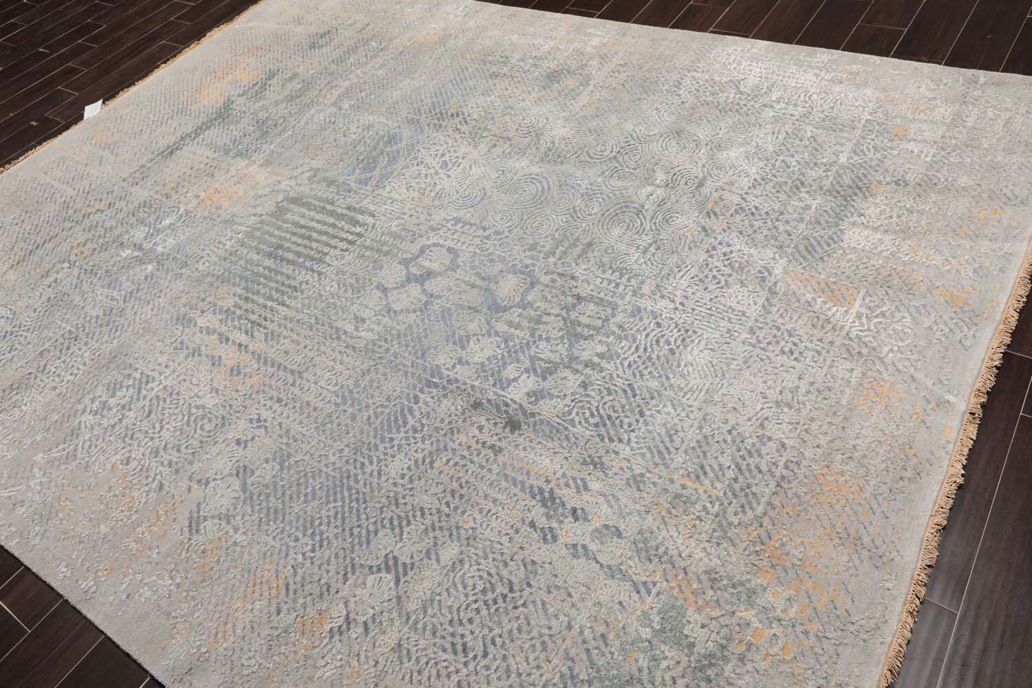 8×10 Gray Hand Knotted Modern Sherpa Wool and Silk Oriental Area Rug