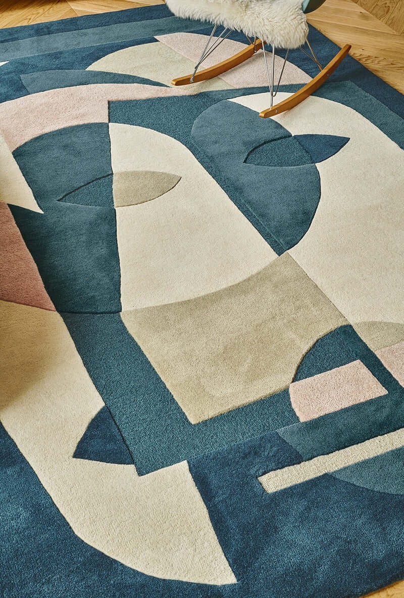 Blue, Yellow, or Peach Sculpture Design Hand-tufted 100% Wool Area Rug